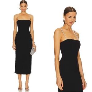 Song of Style Black Midi Dress with Silver Straps